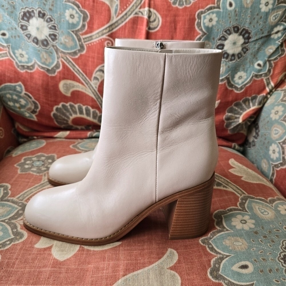 Marc Fisher Womens 10 Lianna Ankle Boot Ivory Block Heel Zip Up Southwestern